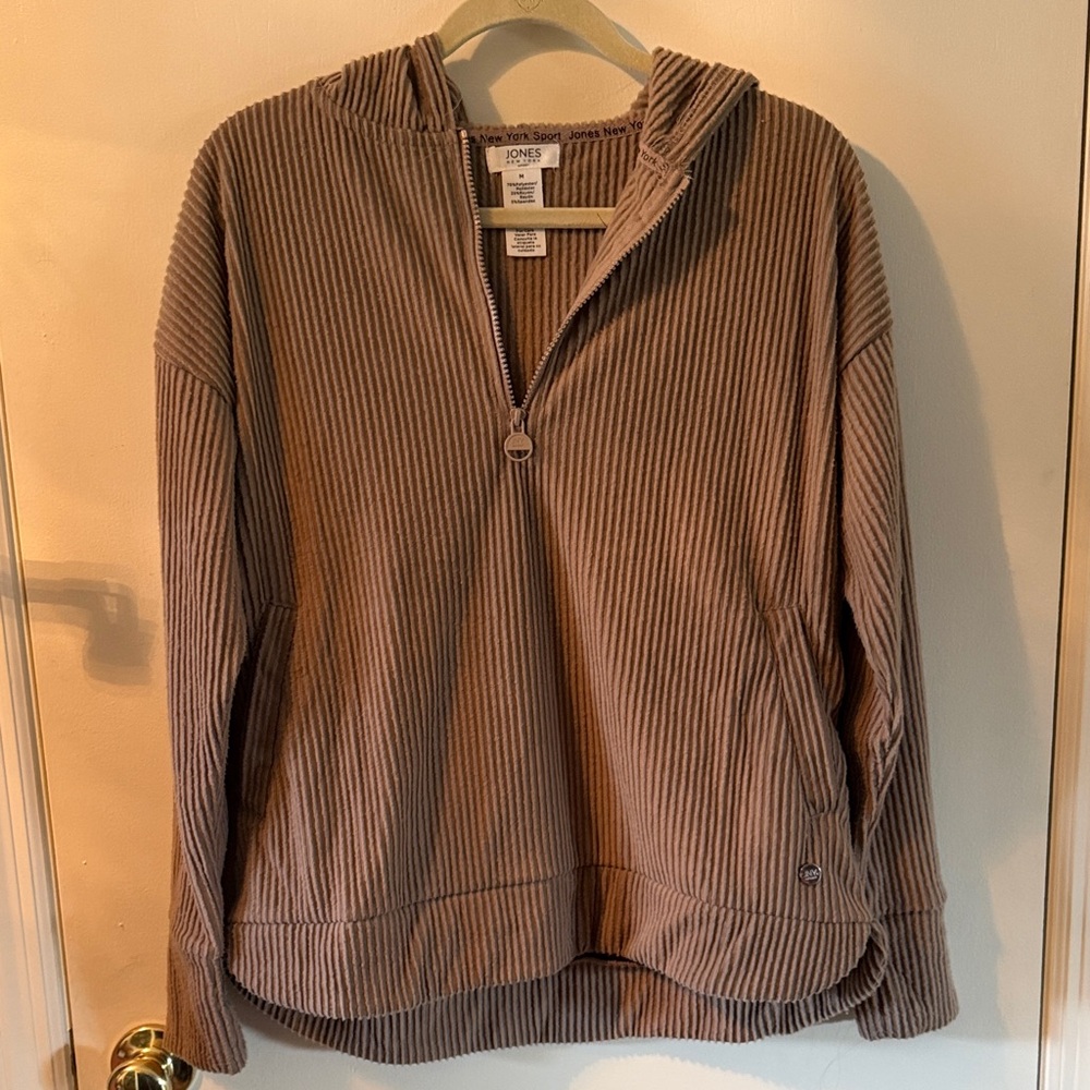 Jones New York Men’s Hooded Corded Half-Zip Sweater - Taupe Brown